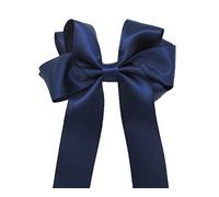 Large 10cm Girls Handmade Satin Ribbon Boutique Ponytail Hair Bow Clips Barrette (Navy)