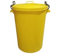 Large 110L Yellow Plastic Bin with Locking Lid - Heavy Duty Outdoor Storage Container, Clip-lock Lid, Weather Resistant, Strong Handles for Garden Waste, Rubbish & Animal Feed Colour Coded Bin