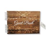 Large 12"x 8" A4 Guest Book DIY Photo Album Scrapbook - 80 Pages, 6x4 Landscape Slip-In Pages - Ideal for Weddings, Birthdays, and Gifts (Rustic Wood 'Guest Book' Black Page)