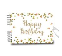 Large 12"x 8" A4 Guest Book DIY Photo Album Scrapbook - 80 Pages, 6x4 Landscape Slip-In Pages - Ideal for Weddings, Birthdays, and Gifts (White Confetti Happy Birthday White Page)