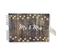 Large 12"x 8" A4 Size Guest Book DIY Photo Album Scrapbook - 80 Thick Blank Pages - Perfect for Weddings, Birthdays, Anniversaries (Dark Wood 'Mr & Mrs')
