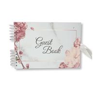 Large 12"x 8" A4 Size Guest Book DIY Photo Album Scrapbook - 80 Thick Blank Pages - Perfect for Weddings, Birthdays, Anniversaries (Rose Gold Floral Frame Guest Book)