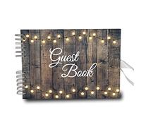 Large 12"x 8" A4 Size Guest Book DIY Photo Album Scrapbook - 80 Thick Blank Pages - Perfect for Weddings, Birthdays, Anniversaries (Dark Wood 'Guest Book' White Page)