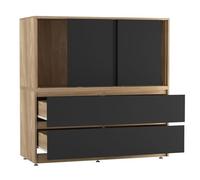 Large 120cm Sliding Door Cabinet with 4 Drawers, Modern Dining Room, Bedroom Storage, 3 Smooth Glide Doors, Deep 2-in-1 Drawers, Spacious Sideboard Cupboard Pantry for Crockery, Clothes & Essentials