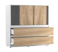 Large 120cm Sliding Door Cabinet with 4 Drawers, Modern Dining Room, Bedroom Storage, 3 Smooth Glide Doors, Deep 2-in-1 Drawers, Spacious Sideboard Cupboard Pantry for Crockery, Clothes & Essentials