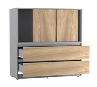 Large 120cm Sliding Door Cabinet with 4 Drawers, Modern Dining Room, Bedroom Storage, 3 Smooth Glide Doors, Deep 2-in-1 Drawers, Spacious Sideboard Cupboard Pantry for Crockery, Clothes & Essentials