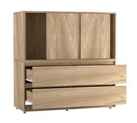 Large 120cm Sliding Door Cabinet with 4 Drawers, Modern Dining Room, Bedroom Storage, 3 Smooth Glide Doors, Deep 2-in-1 Drawers, Spacious Sideboard Cupboard Pantry for Crockery, Clothes & Essentials