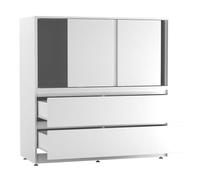 Large 120cm Sliding Door Cabinet with 4 Drawers, Modern Dining Room, Bedroom Storage, 3 Smooth Glide Doors, Deep 2-in-1 Drawers, Spacious Sideboard Cupboard Pantry for Crockery, Clothes & Essentials