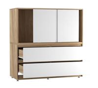 Large 120cm Sliding Door Cabinet with 4 Drawers, Modern Dining Room, Bedroom Storage, 3 Smooth Glide Doors, Deep 2-in-1 Drawers, Spacious Sideboard Cupboard Pantry for Crockery, Clothes & Essentials