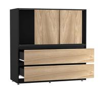Large 120cm Sliding Door Cabinet with 4 Drawers, Modern Dining Room, Bedroom Storage, 3 Smooth Glide Doors, Deep 2-in-1 Drawers, Spacious Sideboard Cupboard Pantry for Crockery, Clothes & Essentials