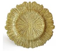 Large 13 Decorative Glass Service Plate For Home Or Professional Fine Dining-for Upscale Catering Events, Dinner Parties, Or Weddings, Round, Gold