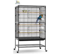 Large 132cm Flight Cage Stand Wheels Rolling Portable Metal Bird Cage Tray For Parrot Cockatiels Quaker Parakeets Green Ch onures Cockatoo Parrot Budgies Canary (Black 132x79x51.8cm)