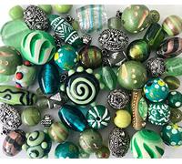 Large 150g Pack Mixed Indian Glass Lampwork Beads Wood Indonesian & Tibetan Jewellery Making Beads (Green)