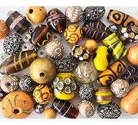 Large 150g Pack Mixed Indian Glass Lampwork Beads Wood Indonesian & Tibetan Jewellery Making Beads (Yellow)