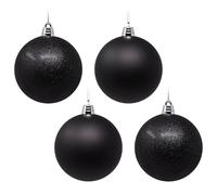 Large 15cm Christmas Tree Baubles Black - Matte & Glitter - Set of 4