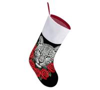 Large 16.5" Christmas Stockings for Gifts Bags, Classic Xmas Socks Ornament for Tree Decorations Funny Red Rose Flower and Cheetah Xmas Ornament with Hanging Loop for Fireplace