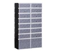 HOMCOM Large 16 Cube DIY Shoes Rack Portable Interlocking Plastic Cabinet, Black