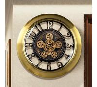 Large 18" Retro Industrial Clock, Silent Non-Ticking Metal Wall Decor for Living Room, Office, Kitchen, Steampunk Style Battery Operated Decorative Art