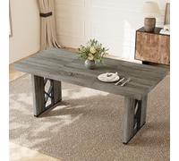 Large 180cm Farmhouse Dining Table for 6 Modern Rustic Rectangle Kitchen Table with Sturdy Metal Legs Industrial Style Dining Room Furniture Grey Finish