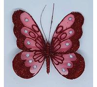 Large 18cm Red Clip On Diamante Glitter Mesh Jewelled Butterfly