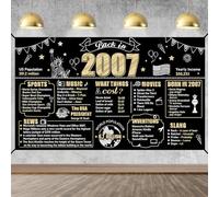 Large 18th Birthday Back in 2007 Banner Backdrop Decorations for Boys Girls, Black Gold 18 Birthday Poster Sign Party Supplies, Happy Eighteen Bday Photo Background Decor for Indoor Outdoor