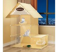 Large 2/3 Tier Cat Cage With Ramp Ladders,DIY Wire Cat Enclosure,Indoor Detachable Kennel,Ideal For Small Animals Safe Play And Relaxation(43.7"L x 29.5"W x 57.5"H)