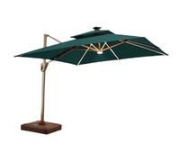 Large 2.5m Green Cantilever Umbrella with LED Lights Adjustable Tilt for Patio & Balcony - Stylish Square Garden Parasol for Sun Protection & Outdoor Relaxation