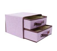 Large 2 Drawer Linen Fabric Folding Storage Bin with Faux Leather Handle Fabric Storage Chest for Closet Organizer Bedroom Office Purple
