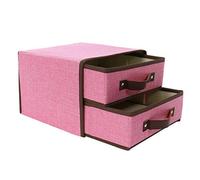 Large 2 Drawer Linen Fabric Folding Storage Bin with Faux Leather Handle Fabric Storage Unit for Closet Organizer for Bedroom Office Pink