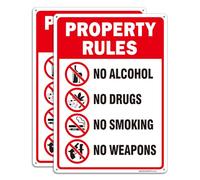 Large 2 Pack Property Rules Signs, No Alcohol No Drugs No Smoking No Weapons Sign,14"x10" Rust Free Reflective Aluminum, Fade/Weather Resistant, UV Protected, Indoor/Outdoor Use, Easy Mounting
