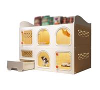 Large 2-Tier Indoor Cat Cage With Storage, Litter Box & Exercise Kennel For Multiple Cats - Spacious, Durable, Easy Clean Cat Condo For Play & Rest,Yellow