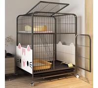 Large 2-Tier Indoor Cat Kennel - Metal Wire Cat House with Front Doors, Ladders, Platforms & Bed - Durable Pet Enclosure for Kittens & Small Animals, 88x62x95cm(Black)