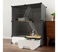 Large 2-Tier Indoor Cat Playpen, Spacious Diy Cat Litter & Toilet Integrated Design, Extra Large Black Cat Condo,75 cm L x 49 cm W x 91 cm H
