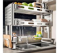 Large 2-Tier Over The Sink Dish Drying Rack, Kitchen Counter Utensil Holder Organizers, Multifunctional Metal Counter Shelf, Space-Saving Stable Load-Bearing