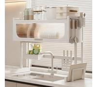 Large 2-Tier Over The Sink Dish Drying Rack with Utensil Holder and Cutting Board Slot, Space-Saving Kitchen Counter Drying Rack for Efficient Storage