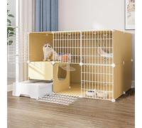Large 2-Tier Rabbit Hutch & Cat Cage - DIY Indoor Small Animal Enclosure with Door, Litter Box & Exercise Yard for Kittens, Bunnies, Chinchillas (Color: B, Size: S)