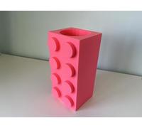 Large 20cm tall, Botanicals brick style vase for flowers, brushes, kitchen tools (Pink)
