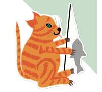Large 210mm 'Cat Fishing for Supper ' Permanent Sticker Decal for Cars/Windows/Bins/Walls etc (DW00120482)
