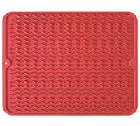 Large 24" x 18" Silicone Dish Drying Mat for Kitchen Counter, Easy clean, Quick Dry, Heat-resistant Dish Drainer Mat for Sink,Refrigerator or Drawer liner (Food Grade Silicone-Red)