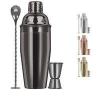 Large 24oz Cocktail Shaker Set, Stainless Steel 18/8 Martini Mixer Shaker with Built-in Strainer, Measuring Jigger & Mixing Spoon, Martini Shaker Set, Perfect for Bartender and Home Use, Black