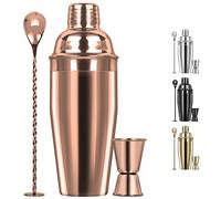 Large 24oz Cocktail Shaker Set, Stainless Steel 18/8 Martini Mixer Shaker with Built-in Strainer, Measuring Jigger & Mixing Spoon, Martini Shaker Set, Perfect for Bartender and Home Use, Rose Gold