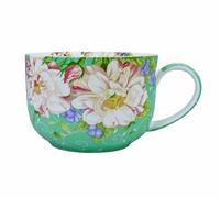 Large 25 Ounce Large Coffee Mug Soup Bowls with Handles Oversized Soup Mugs Bone China Soup Mug Cup Soup Bowl for Coffee Cereal Latte (Pale Green Magnolia)