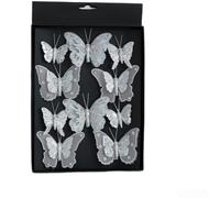 Large 28cm Glitter Butterfly Ornament Set with 10 Clips(Silver) | Sturdy plastic build, maintains shape all season, lightweight hanging decor, intricate hollow details