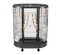 Large 29.5" Bird Cage with Open Playtop and Stand, Metal Parrot Cage with Climbing Ladder/Perches/Swing, Luxury Aviary for Parakeets, Cockatiels, Conures, Lovebirds(Black)