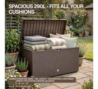 Prosperplast Rato Plus Garden Storage Box, Rattan, 290 Litres, Colour: Umbra