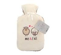 Large 2L Natural Rubber Hot Water Bottle with Warm Faux Fur Fleece Cover (White Me & EWE) - (Same Day Dispatch)