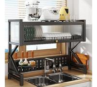 Large 2Tier Dish Rack Over Sink Carbon Steel/PC Kitchen Cabinet Dish Drainer SpaceSaving Organizer for Dish Storage and Drying Durable & Stylish Design