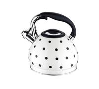 Large 3.5L Whistling Tea Kettle, Stainless Steel Induction Kettle for Stovetop, Fast Boil Hob Kettle for Gas Electric Ceramic, Stylish Polka Dot Kitchen Kettle with Comfortable Grip (White)