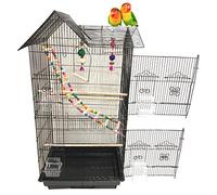 Large 3/8" Bar Clearance High Roof Top Bird Cage 18 by 14" Black | With Play Toys, Climbing Ladder, Side Nesting Box Doors, For Cockatiels Sun Parakeets Aviary Budgie Finch Lovebird Canary
