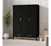 Large 3 Door Triple Wardrobe with Drawers - Black